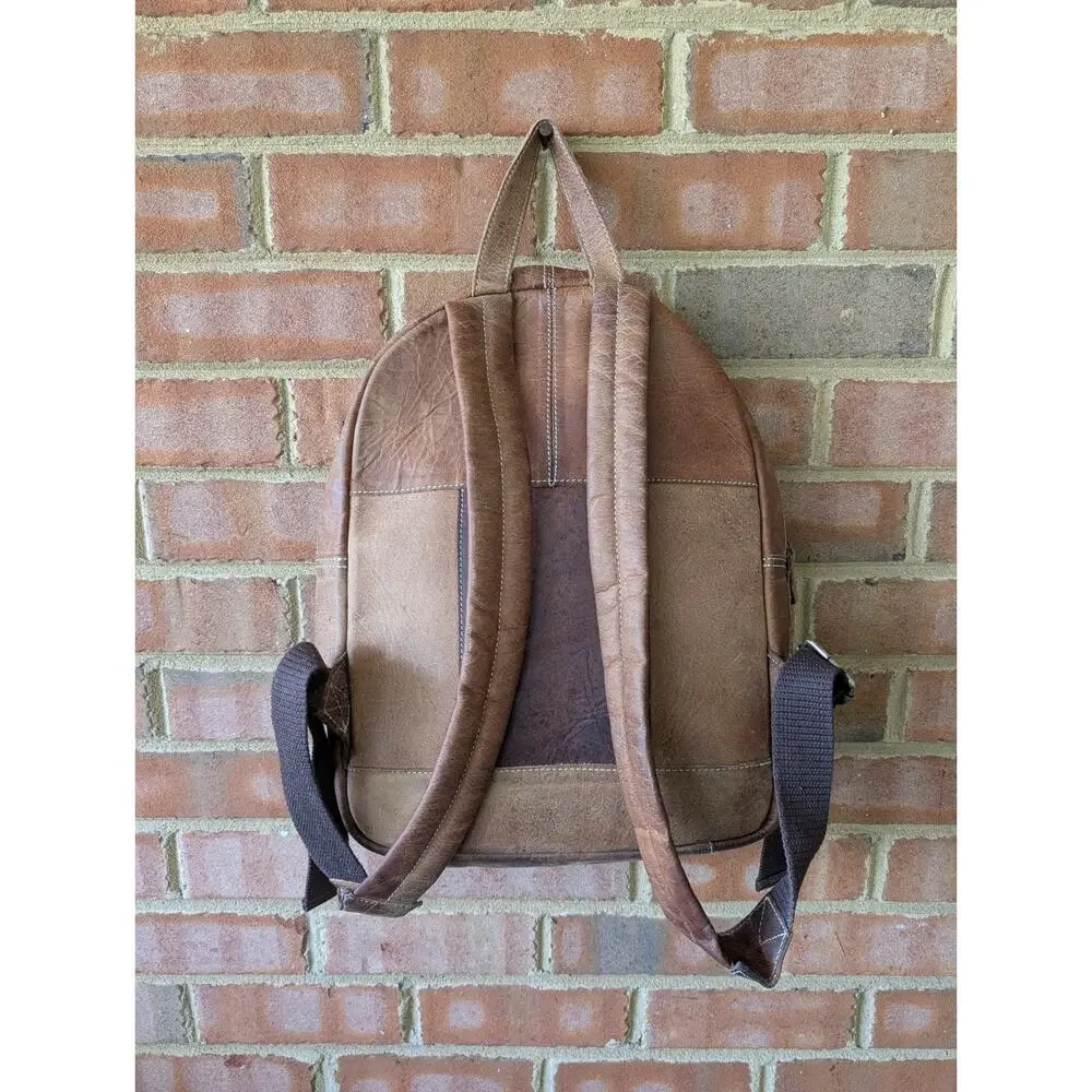 Brown Tan Distressed Full Grain Leather Backpack School Office College Rustic